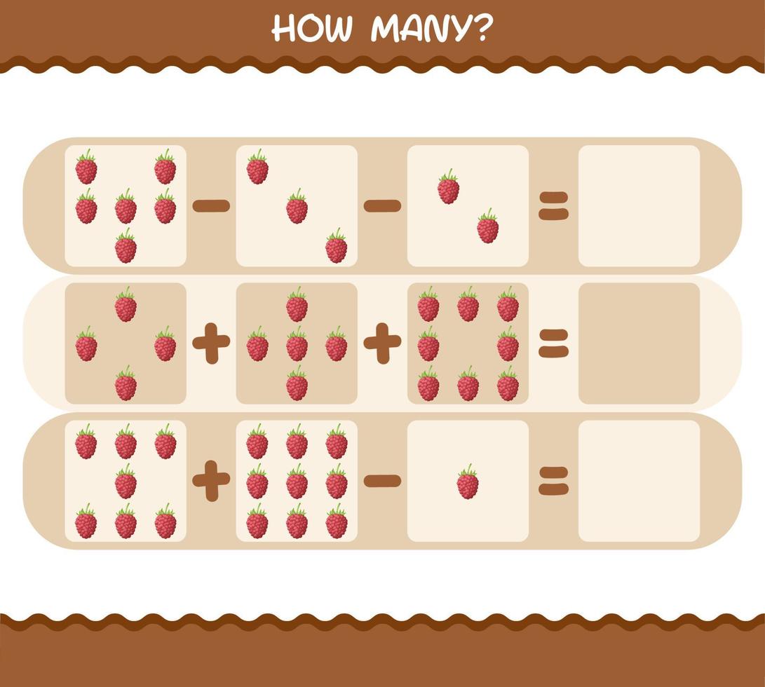 quantos desenhos animados de framboesa. jogo de contagem. jogo educativo para crianças e bebês da pré-escola vetor