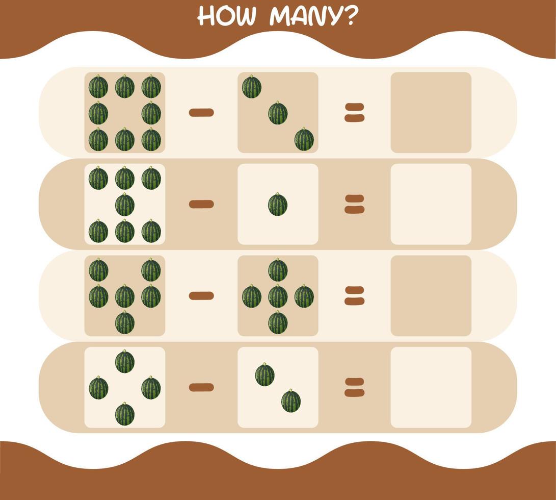 quantos desenhos animados melancia. jogo de contagem. jogo educativo para crianças e bebês da pré-escola vetor