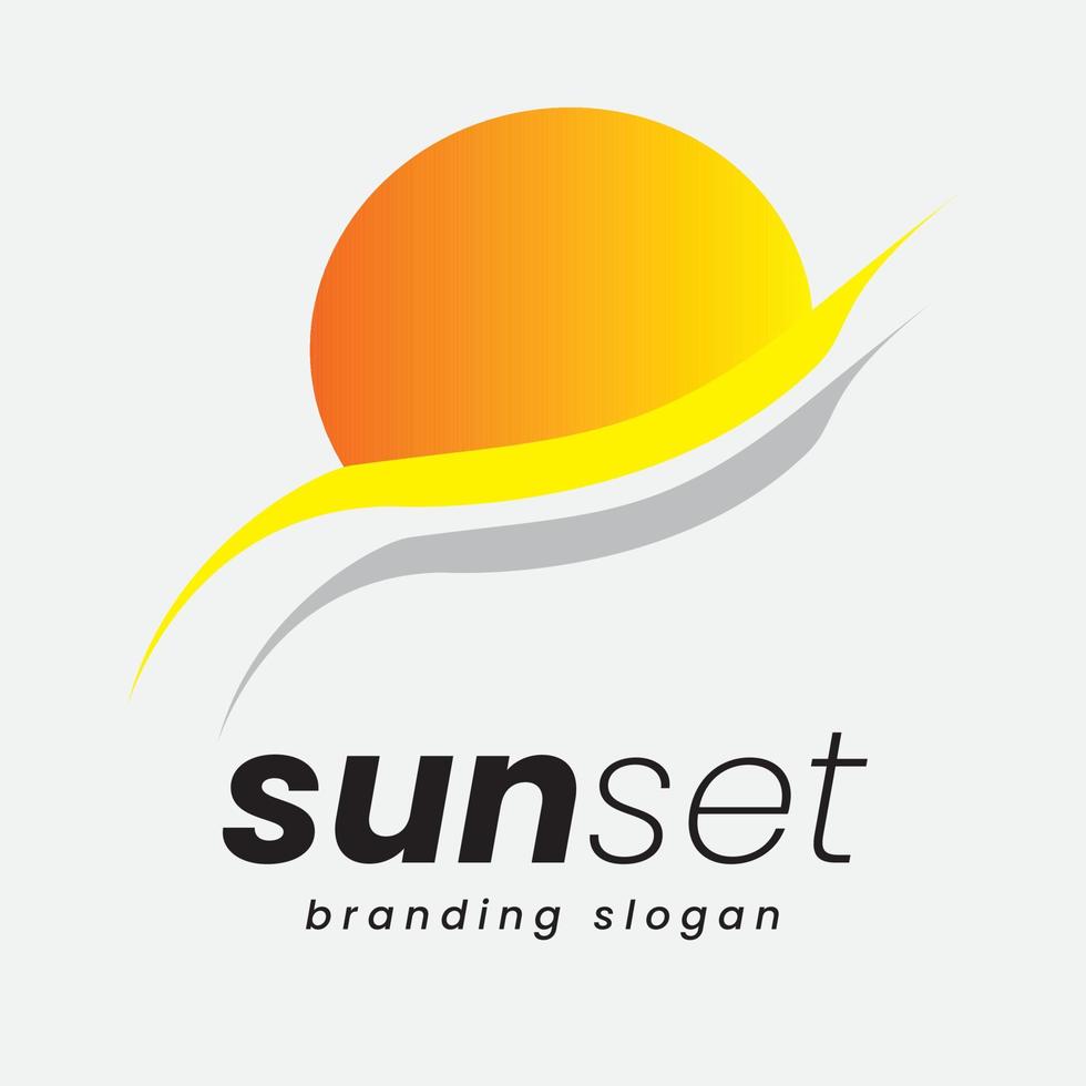 belo pôr do sol e logotipo de turismo de viagens vetor