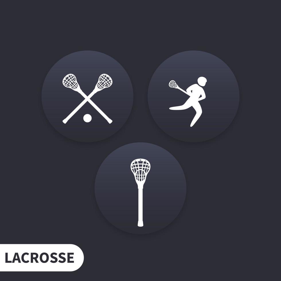 lacrosse, vara, crosse, ícones escuros redondos vetor