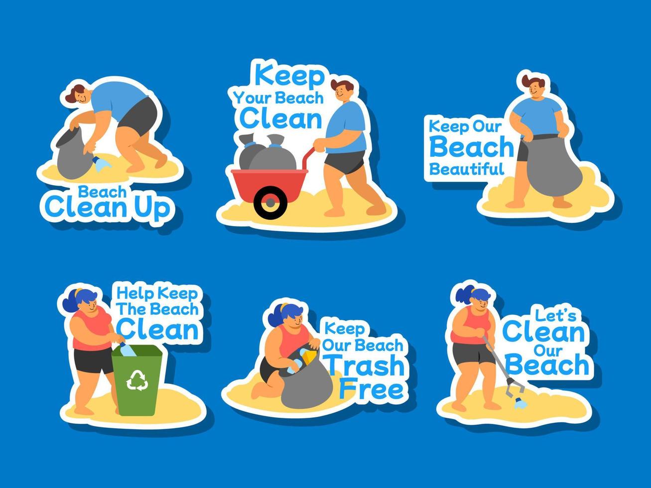 conjunto de adesivos de limpeza de praia vetor