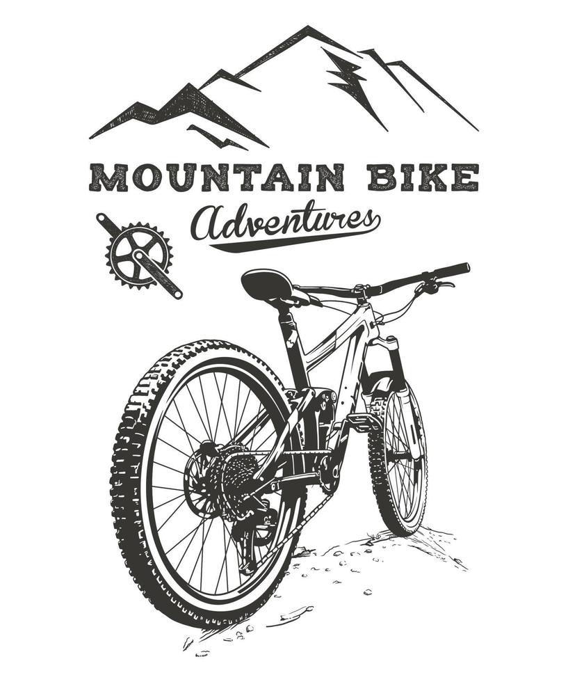 ilustração de arte de linha de vetor de aventura de bicicleta de montanha