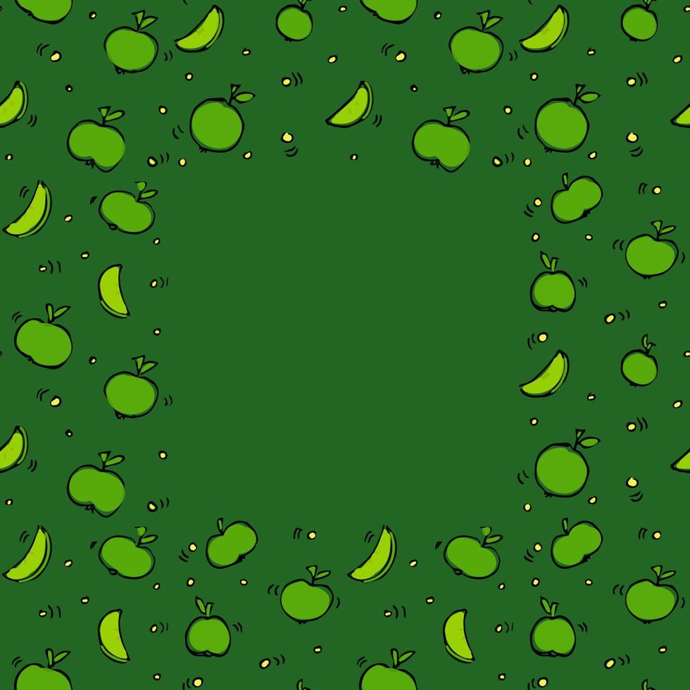 padrão sem emenda com maçãs verdes. padrão de frutas com lugar para texto. maçã verde sobre fundo verde. padrão sem emenda de comida. ilustração vetorial vetor