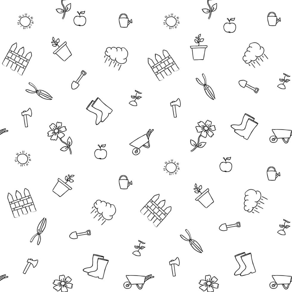 padrão de jardinagem perfeita. doodle vector com ícones de jardinagem. ícones de jardinagem vintage em fundo branco