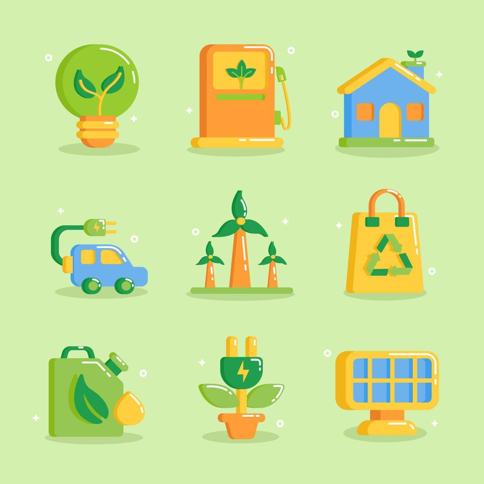 conceito de conjunto de ícones ecológicos de tecnologia verde vetor