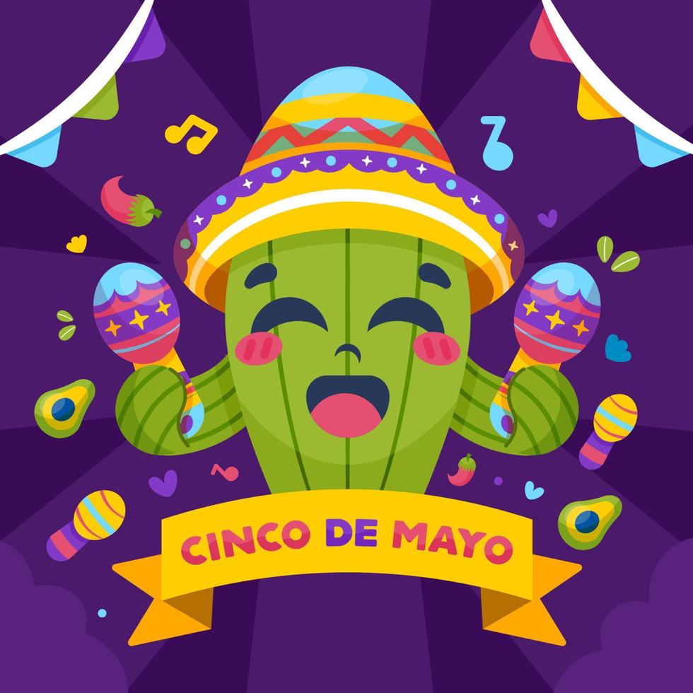 cacto de rosto feliz celebra o conceito de cinco de maio vetor