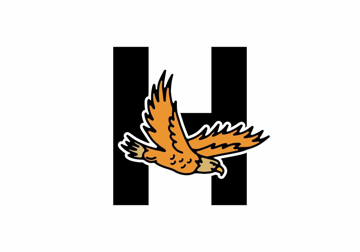 ilustração de arte de linha de águia voadora com letra inicial h vetor