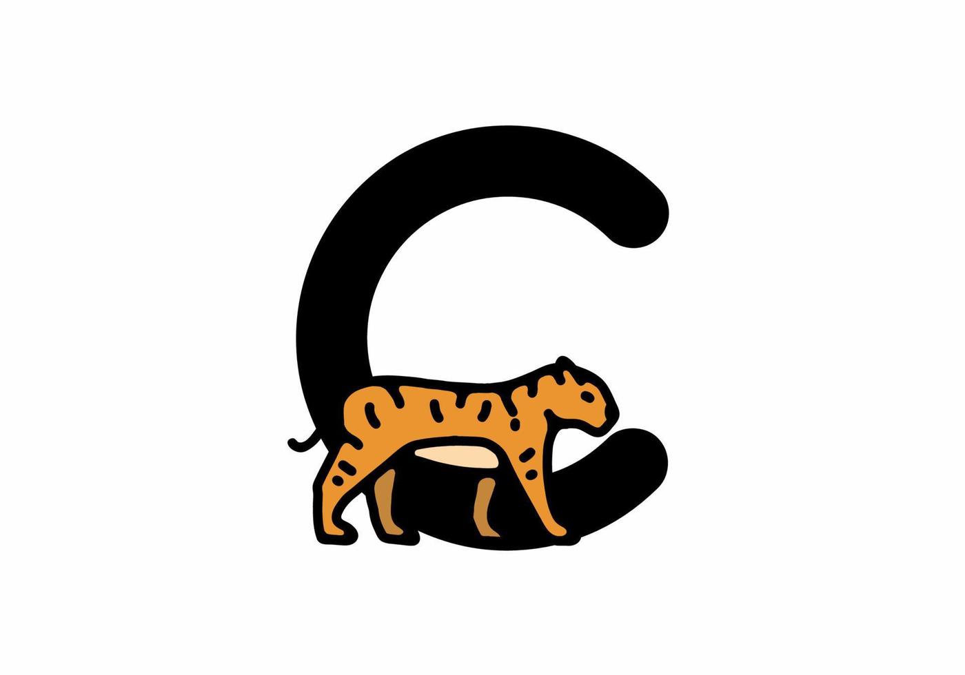 ilustração de arte de linha de tigre com letra inicial c vetor