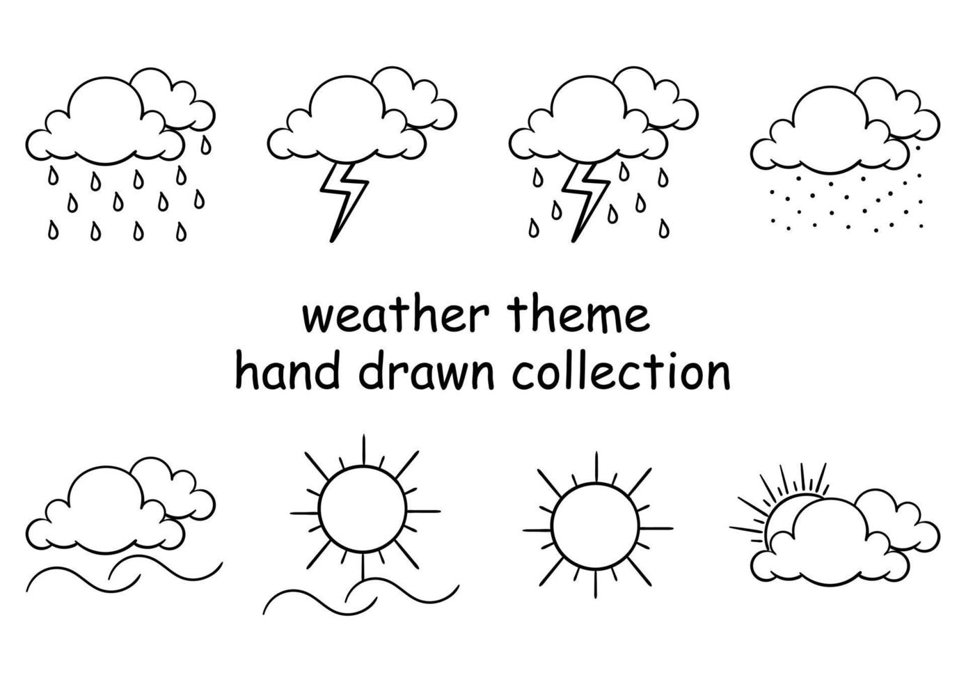 uma coleção de temas meteorológicos desenhados à mão vetor