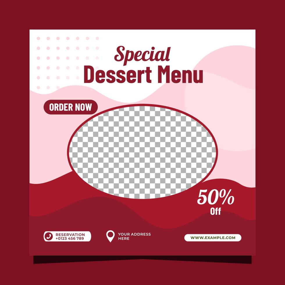 banner de menu de sobremesas design de postagem de mídia social quadrada vetor