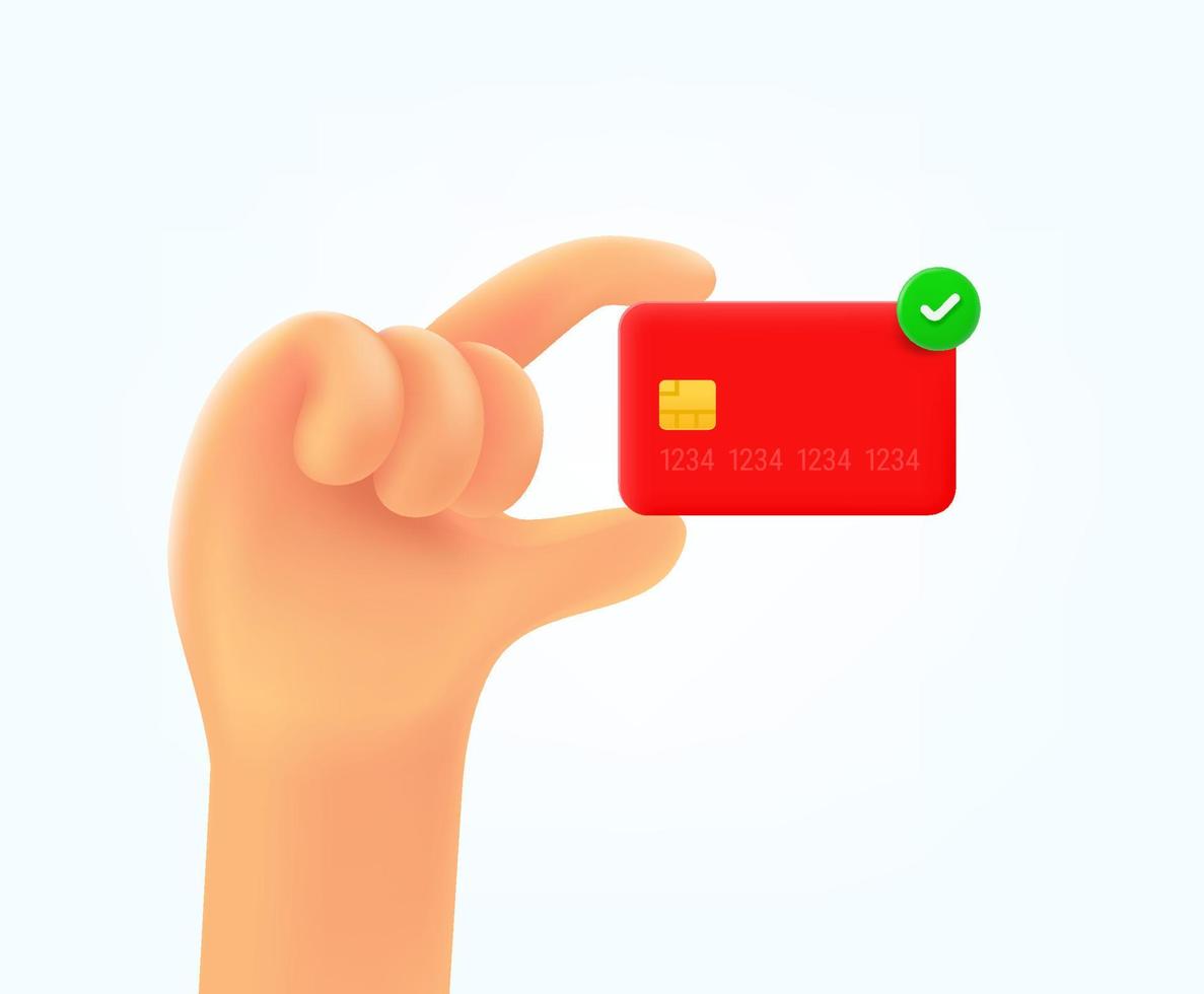 cartão de crédito em uma mão. ilustração vetorial 3D vetor