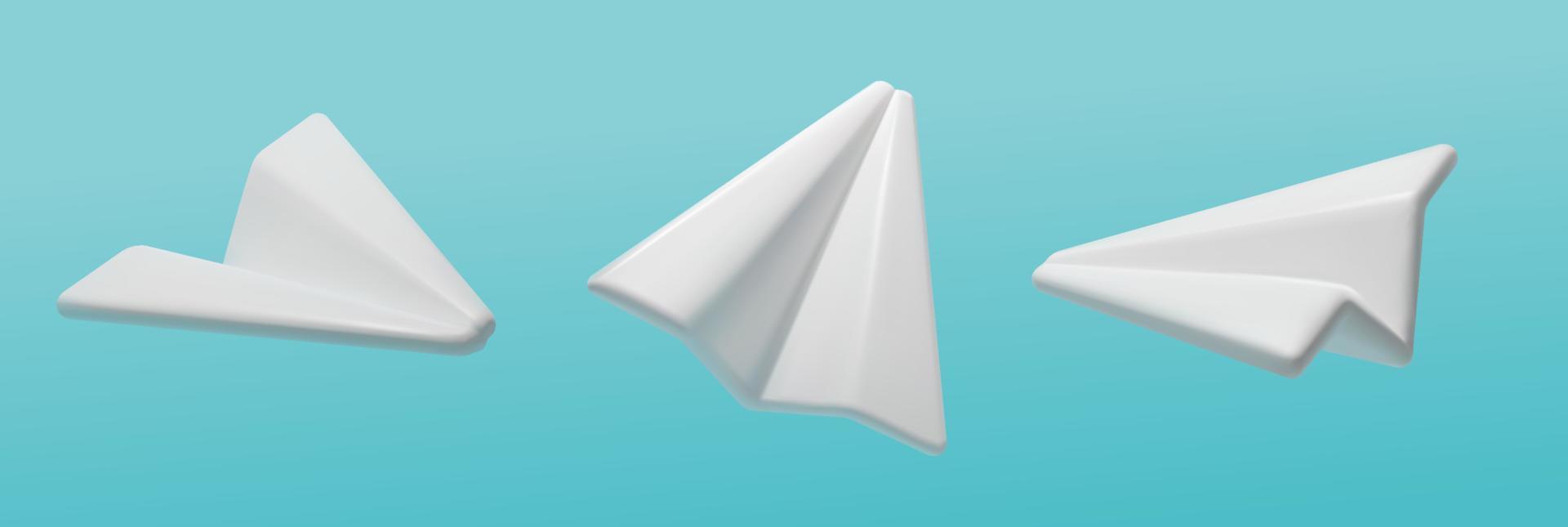 um conjunto de aviões de papel 3d em diferentes ângulos. ilustração vetorial realista em um estilo moderno. o conceito de mensagens para mídias sociais vetor
