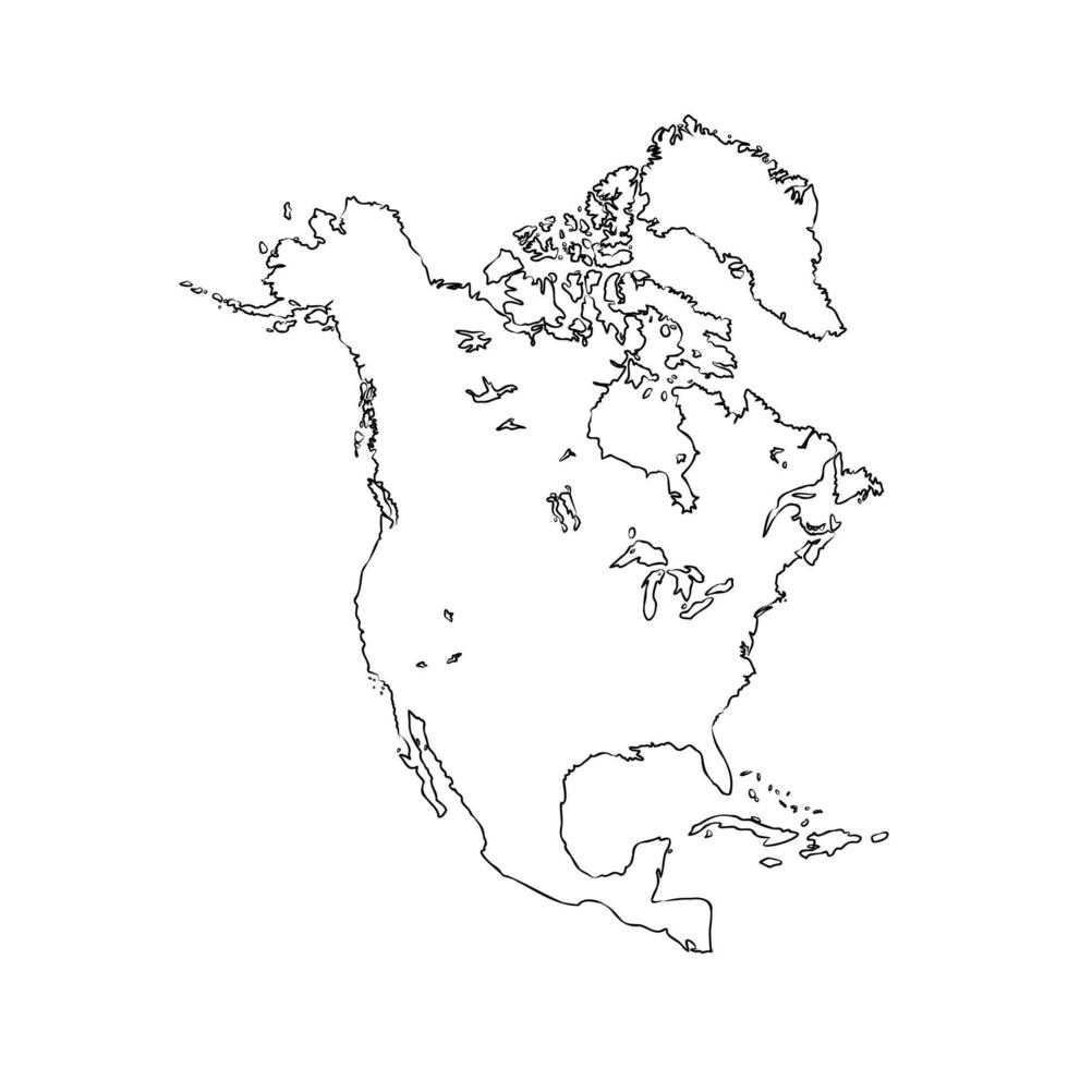 esboço de vetor de mapa da américa do norte