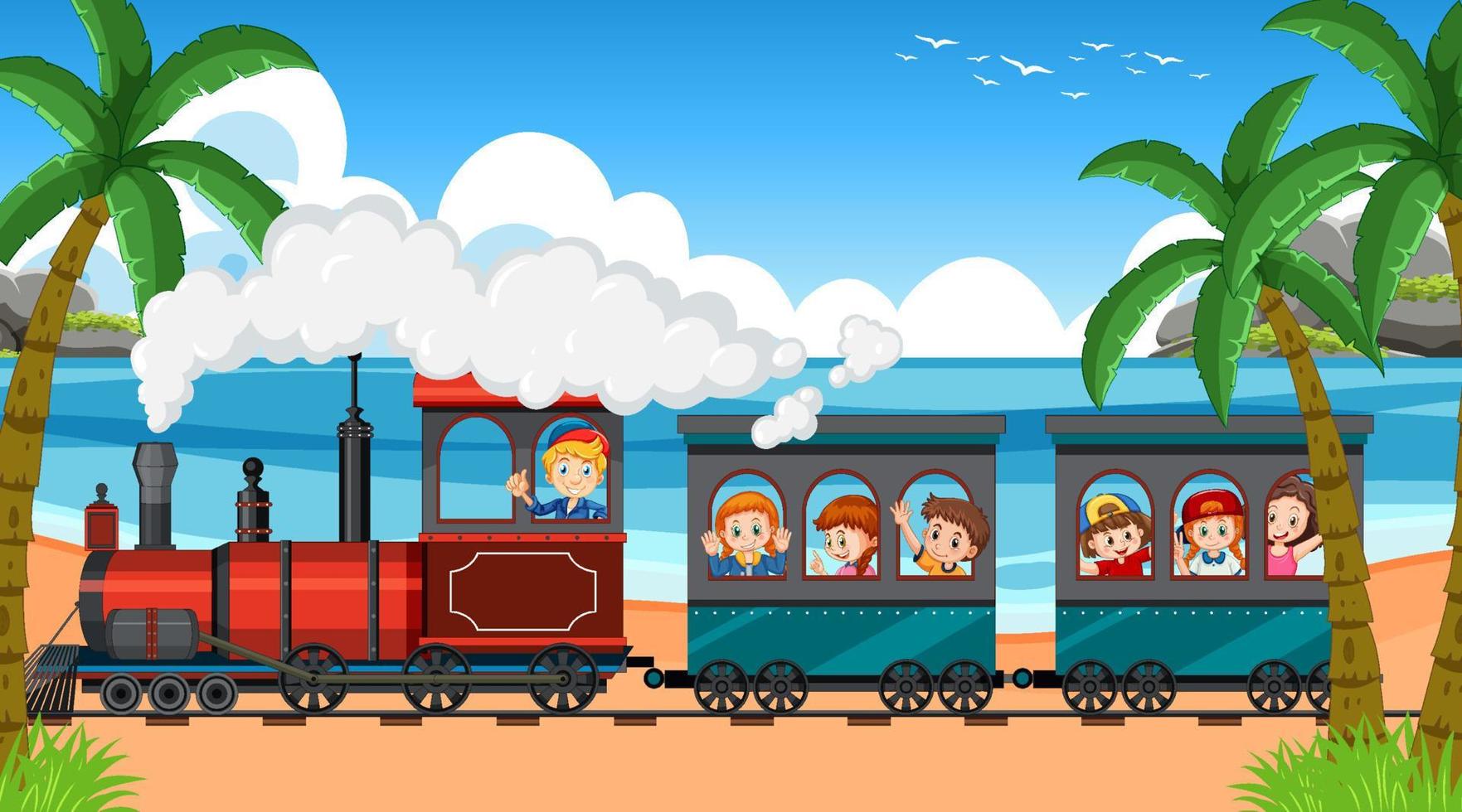 trem andando com muitas crianças vetor