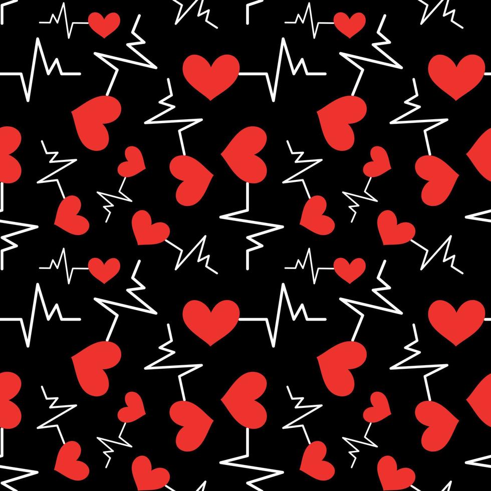 padrão perfeito com ícone de coração com símbolo de batimentos cardíacos vetor