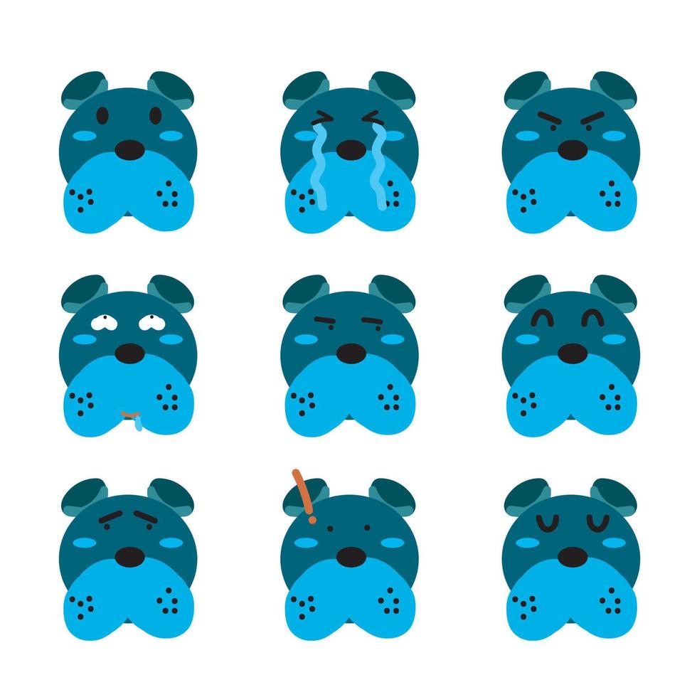 emoticons de design de personagens, emoções de cara de cachorro. vetor