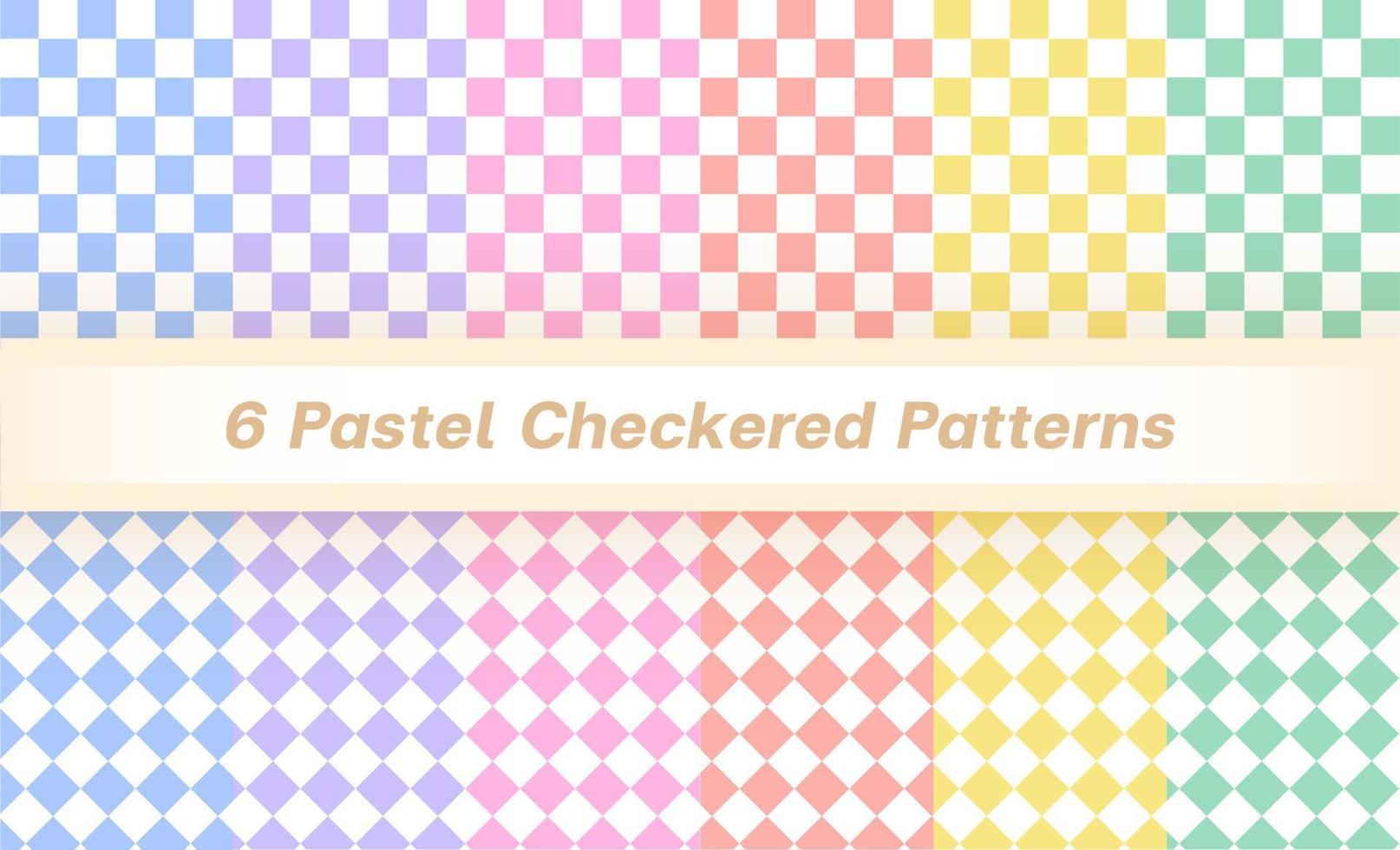 conjunto de 6 padrões xadrez pastel azul roxo rosa laranja amarelo verde xadrez xadrez xadrez fundo ilustração vetorial toalha de mesa, tapete de piquenique papel de embrulho vetor