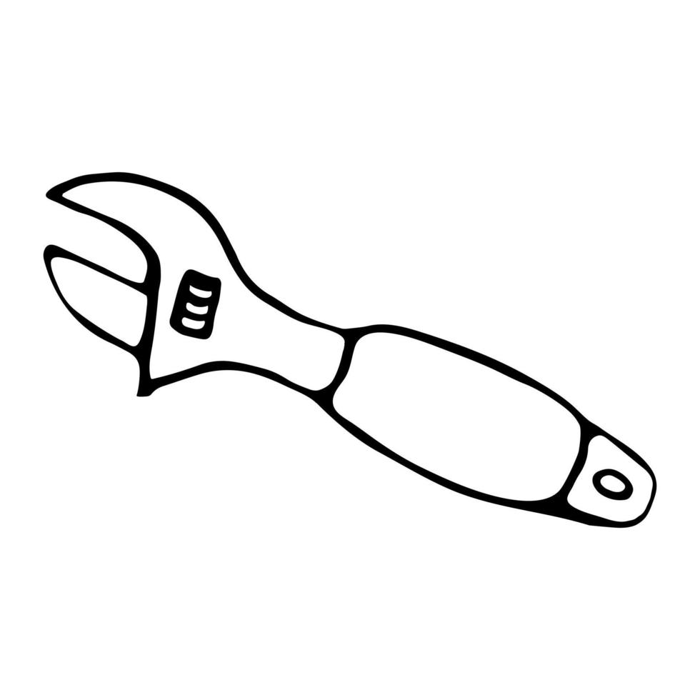 chave de boca ajustável. ícone isolado. ilustração vetorial em estilo doodle feito à mão. vetor