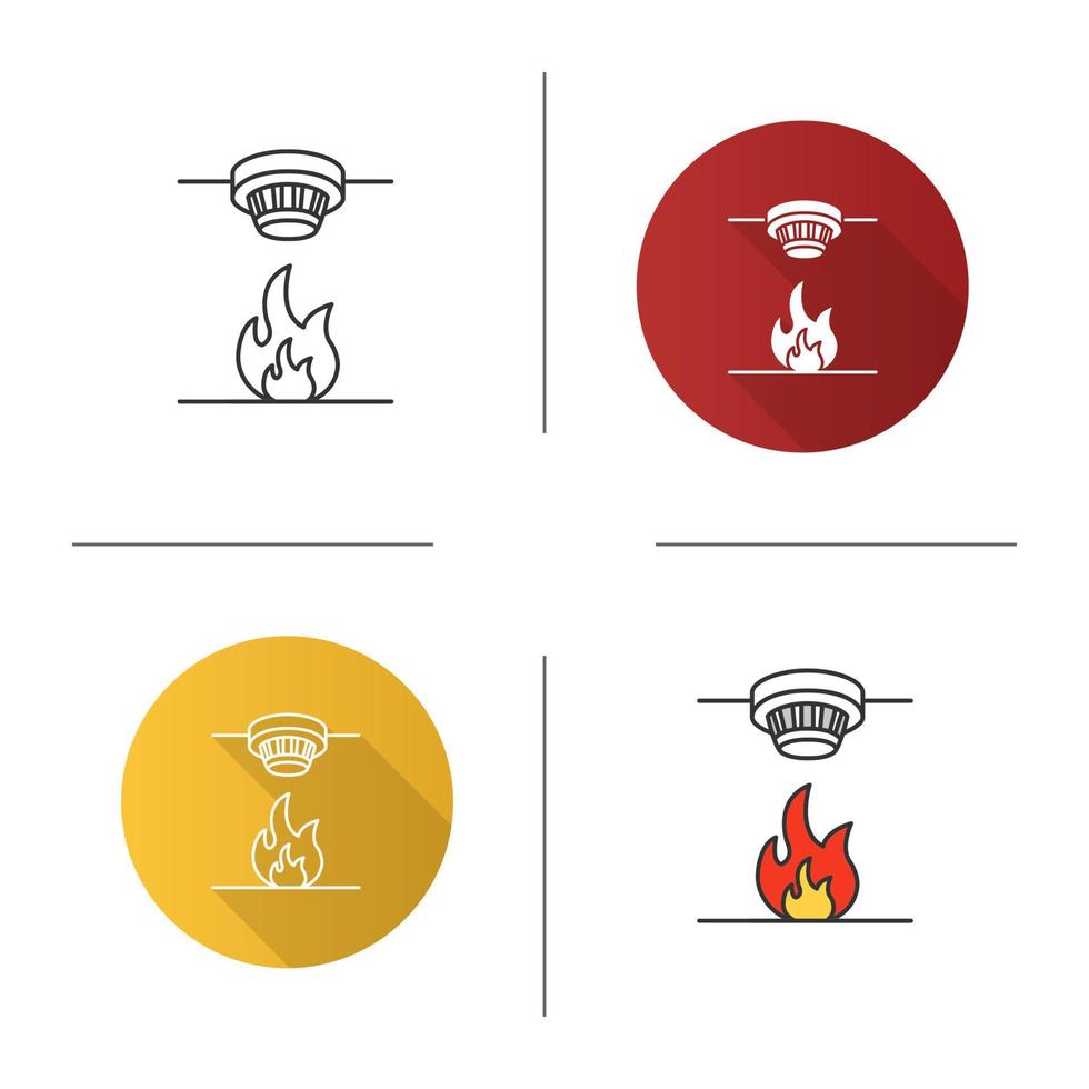 ícone do detector de fumaça. sistema de alarme de incêndio. design plano, estilos lineares e de cores. ilustrações vetoriais isoladas vetor