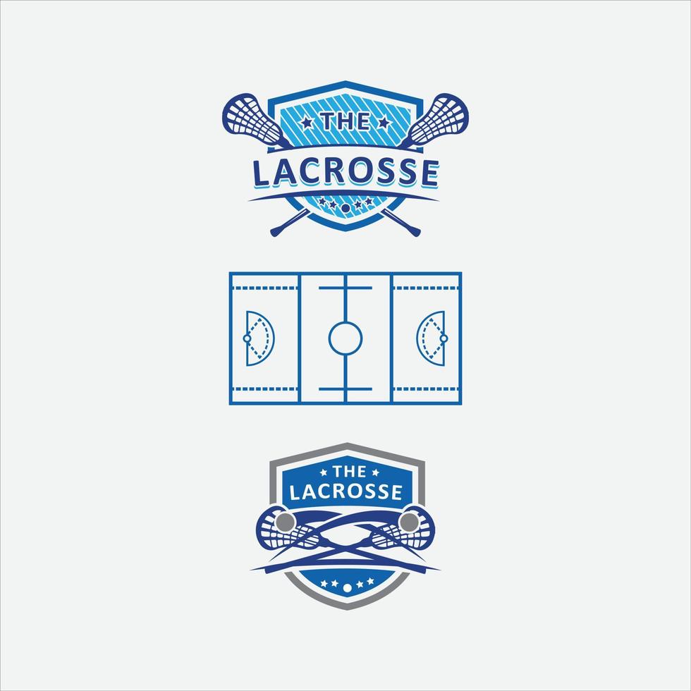 logotipo da equipe de lacrosse, crachá, etiqueta, emblema. varas de lacrosse e bola isoladas no fundo branco. modelo de vetor de lacrosse