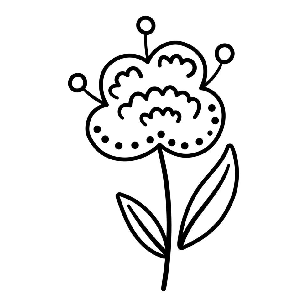 flor de vetor preto e branco isolada no fundo branco. elemento decorativo de linha floral. lindo clipart de contorno de primavera ou verão ou página para colorir isolada no fundo branco