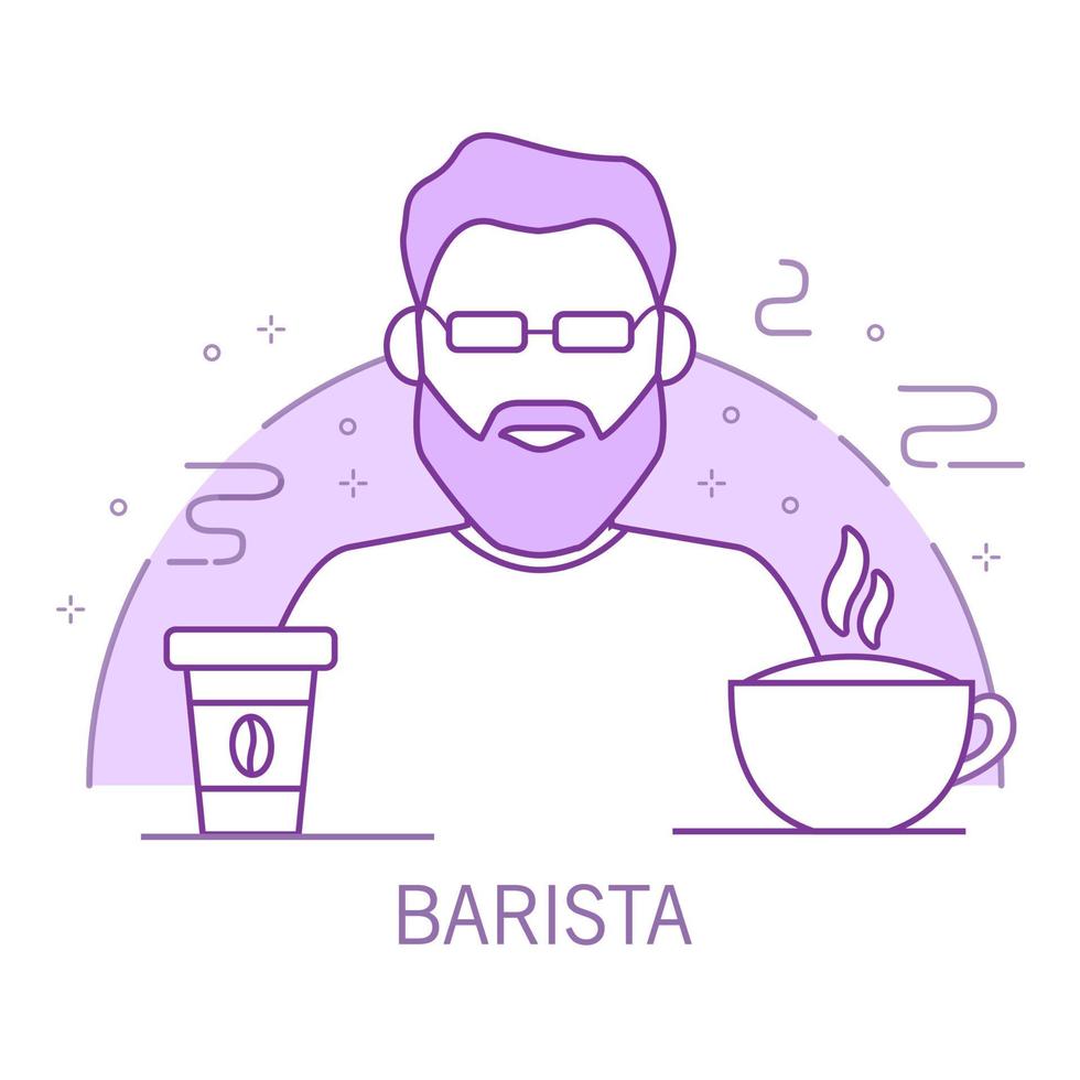 barista contorno personagem de desenho animado com um cappuccino e uma xícara de papel de bebida coffee.hot. linha arte vector.isolated em um fundo branco. vetor