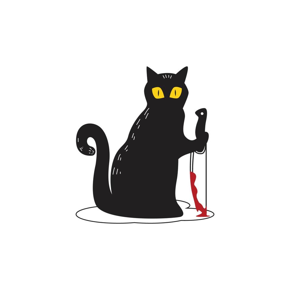 gato preto usando design de ilustração vetorial de faca vetor