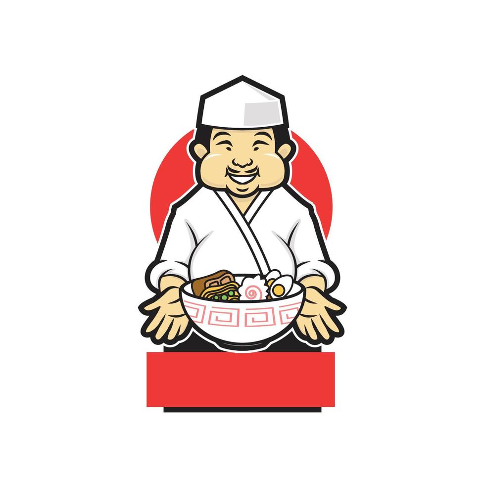 chef japonês com design de ilustração vetorial de macarrão japonês vetor