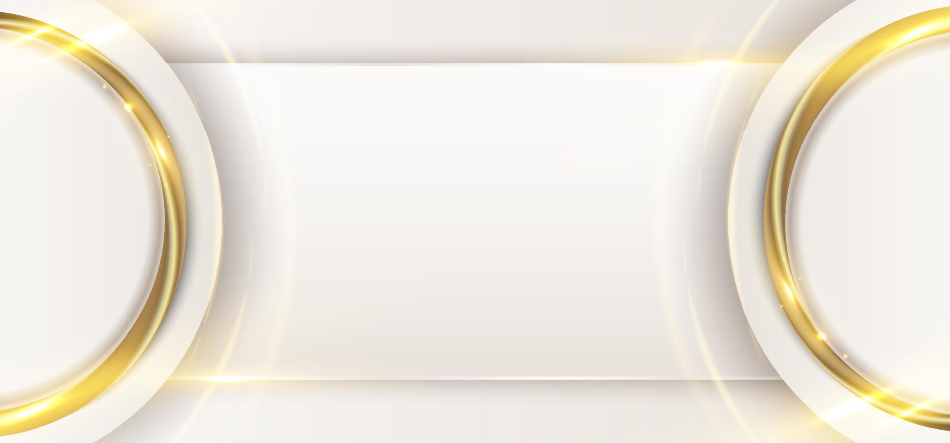 círculo branco elegante abstrato com linhas douradas 3d anel arredondado e luz brilhando no estilo de luxo de fundo limpo vetor