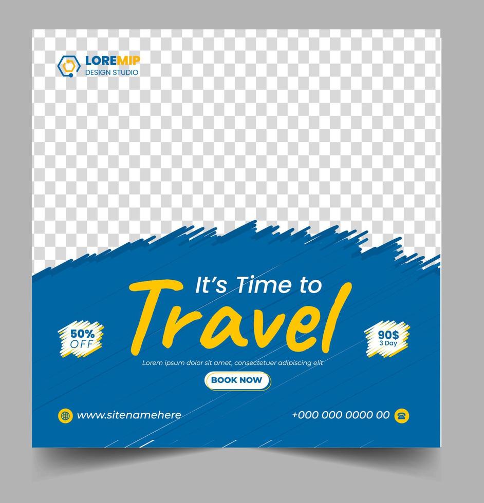 modelo de design de banner de postagem de mídia social de turismo e viagem. banner de postagem de mídia social de viagem. tour design de banner de postagem de mídia social. banner de turismo e viagem vetor