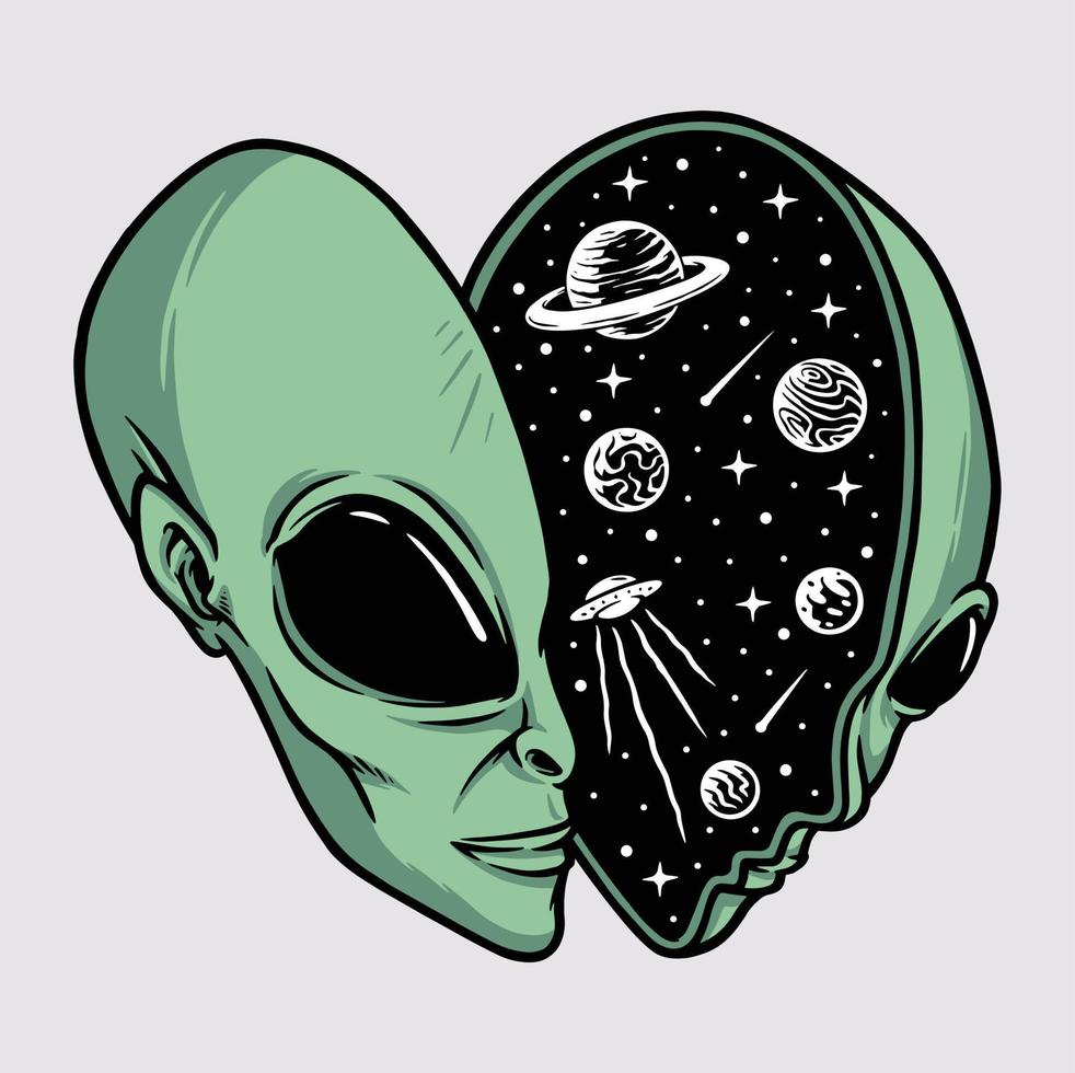 espaço sideral dentro de uma ilustração de cabeça alienígena vetor