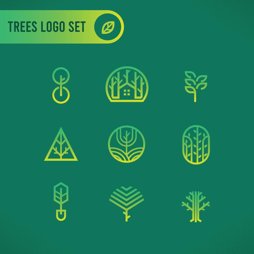 conjunto de logotipo de árvore gradiente vetor