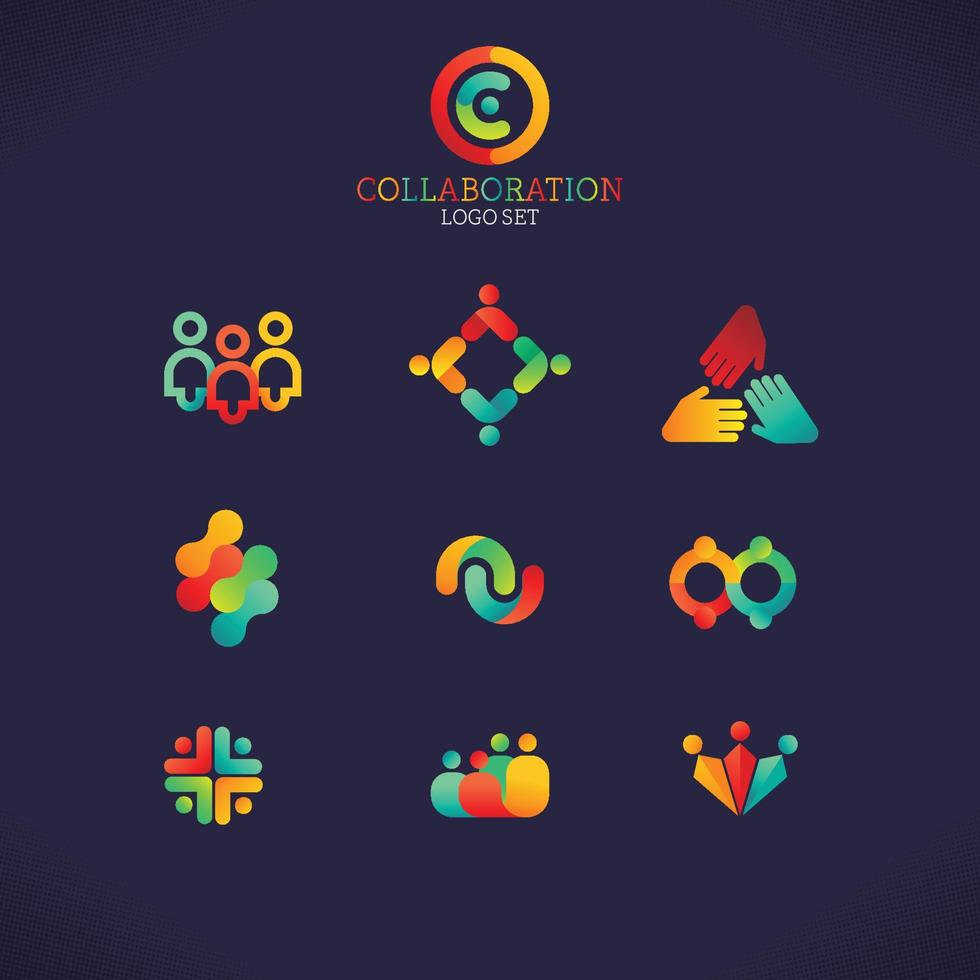 conjunto de logotipo de colaboração gradiente vetor