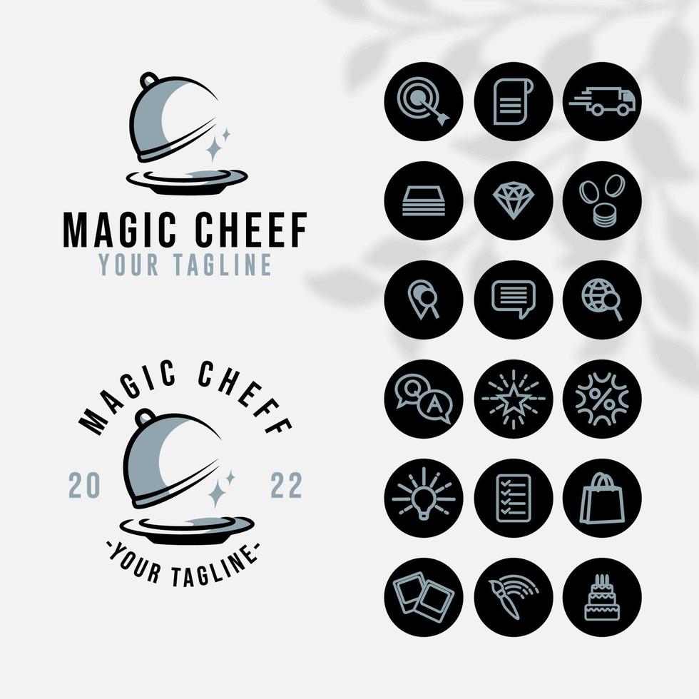 logotipo de cozinha chef para restaurante de comida e modelo de café com ícone vetor