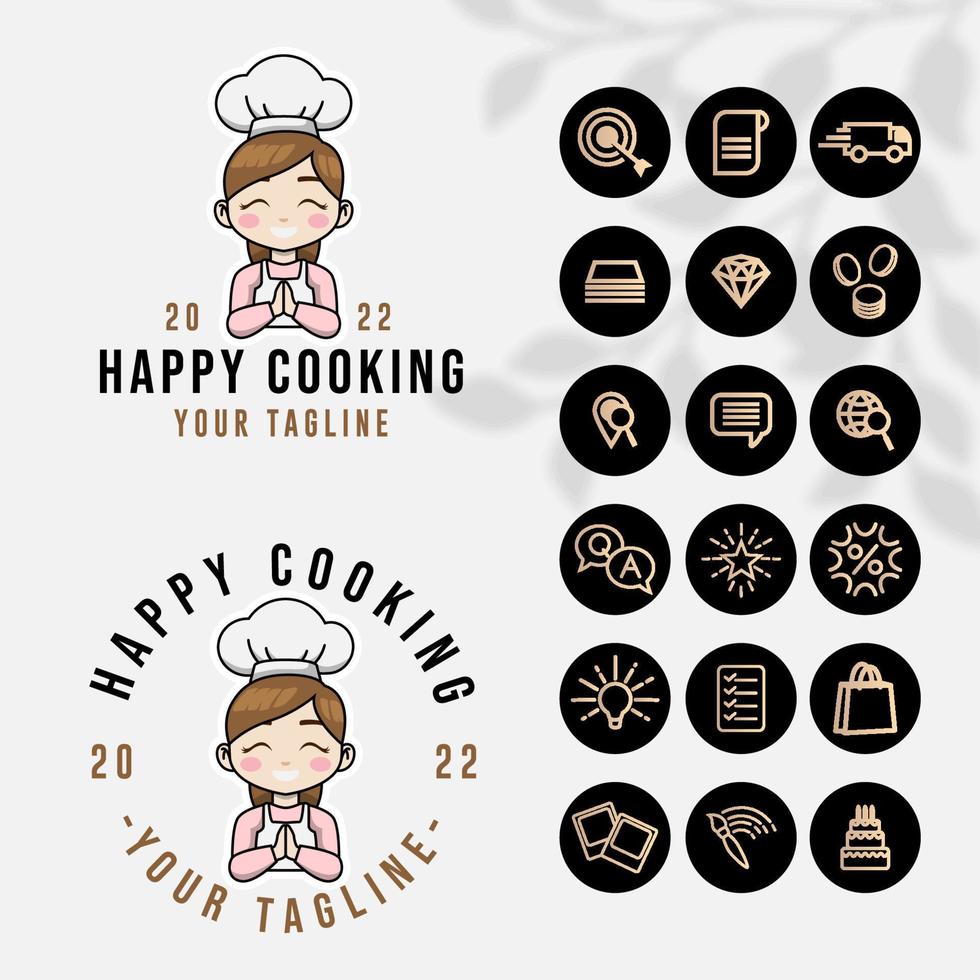 logotipo de cozinha chef para restaurante de comida e modelo de café com ícone vetor