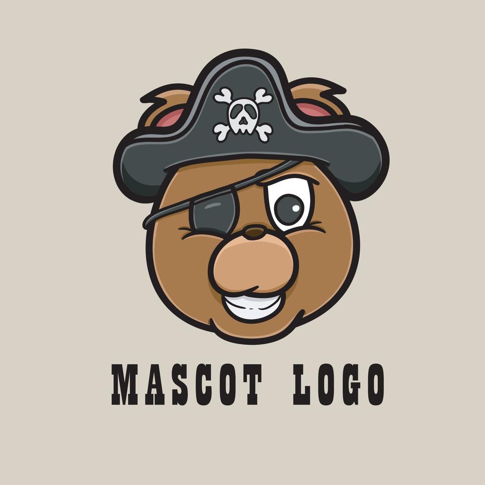 mascote urso pirata cabeça logotipo dos desenhos animados. tema pirata. vetor