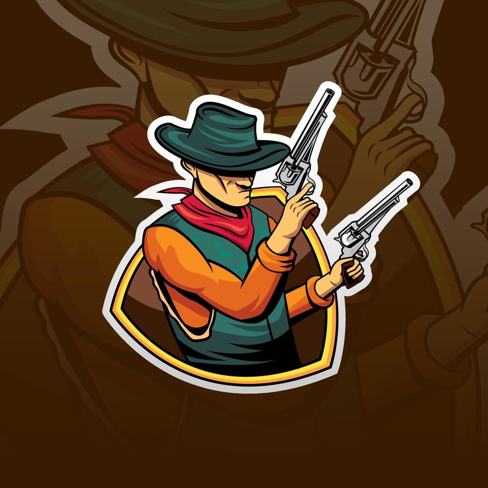 cowboy com logotipo de mascote de pistola vetor