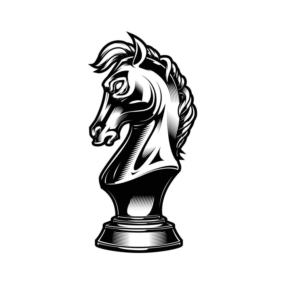 o xadrez do cavaleiro em preto e branco vetor