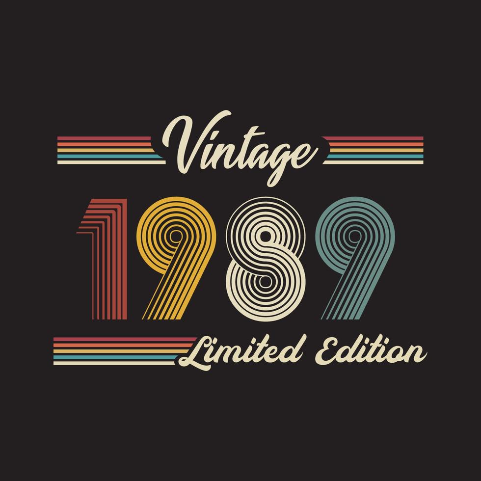 vetor de design de camiseta de edição limitada retrô vintage de 1989