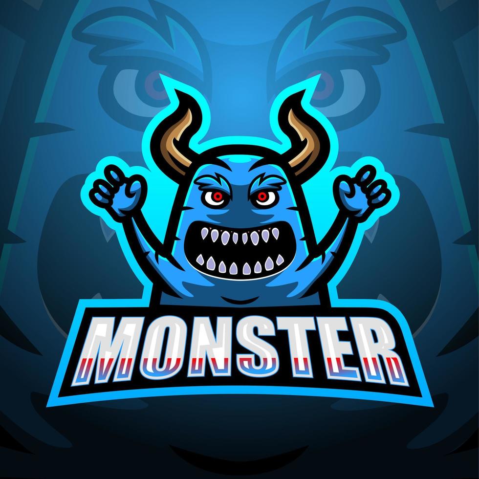 design de logotipo de mascote monstro azul vetor