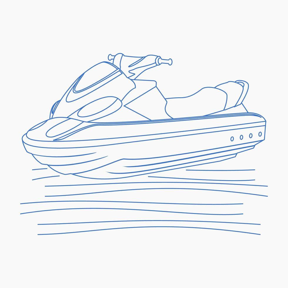 estilo de contorno de vista oblíqua frontal editável embarcação pessoal ou scooter de água na ilustração vetorial de água calma para elemento de arte de design relacionado a transporte ou recreação vetor