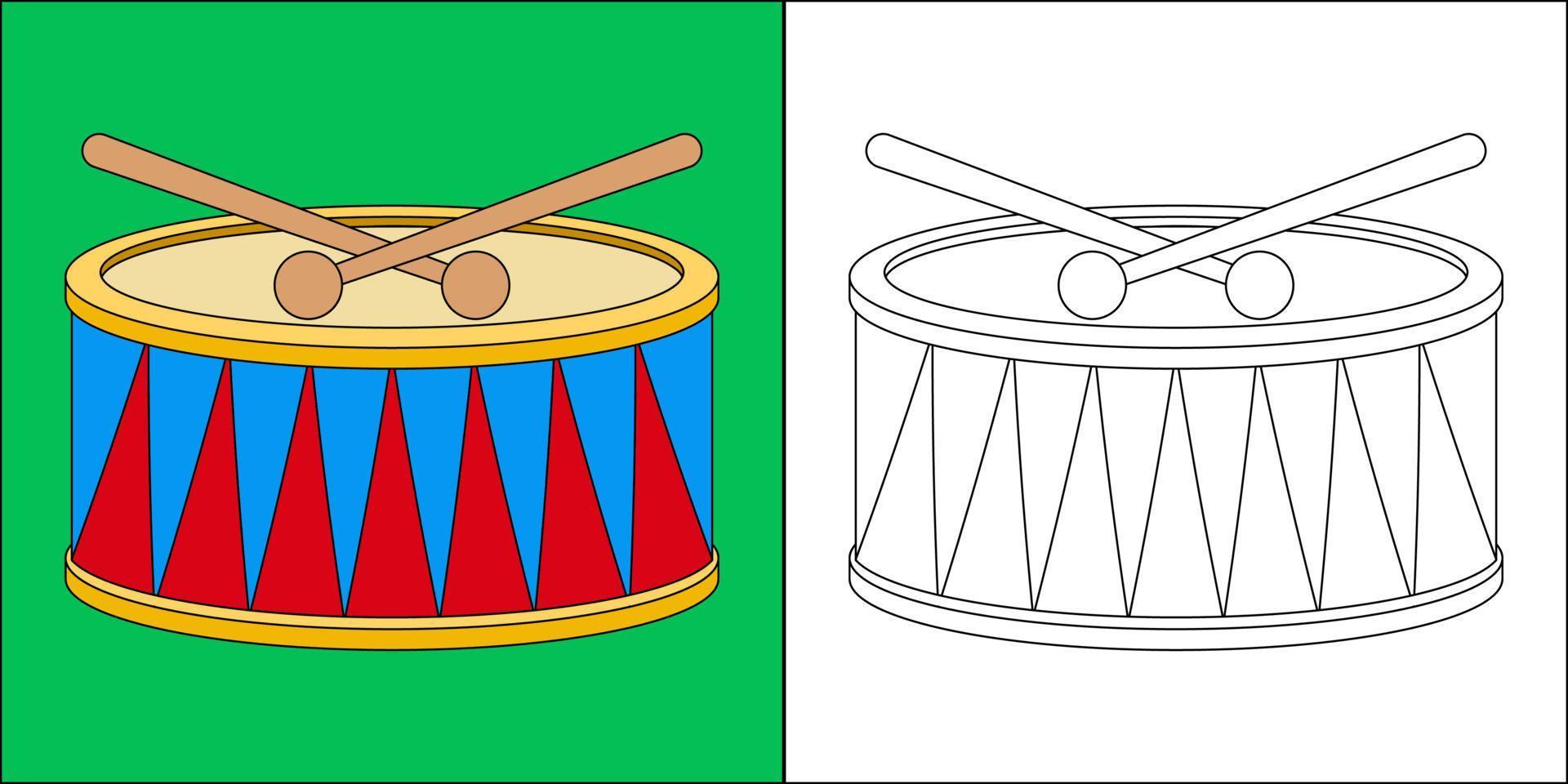 tambores de brinquedo adequados para ilustração vetorial de página para colorir infantil vetor