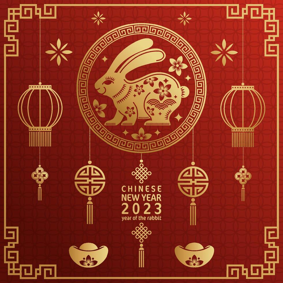 feliz ano novo chinês 2023 ano do zodíaco coelho com fundo de cor. vetor