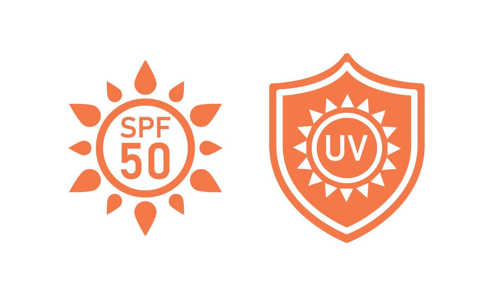 ícones de proteção solar spf para embalagens de protetor solar. controle uv, spf50. vetor