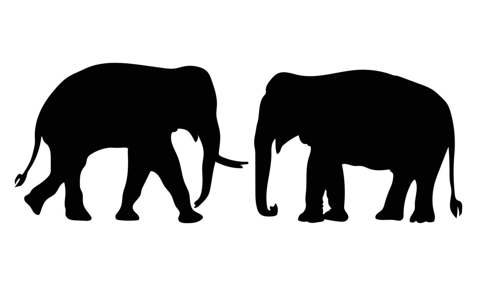 conjunto de silhuetas de elefante. sombra de elefante desenhada à mão. ilustração vetorial plana. vetor