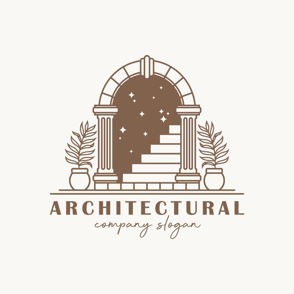 modelo de logotipo de arco antigo. projeto de vetor de portão vintage. logotipo de construção em arco