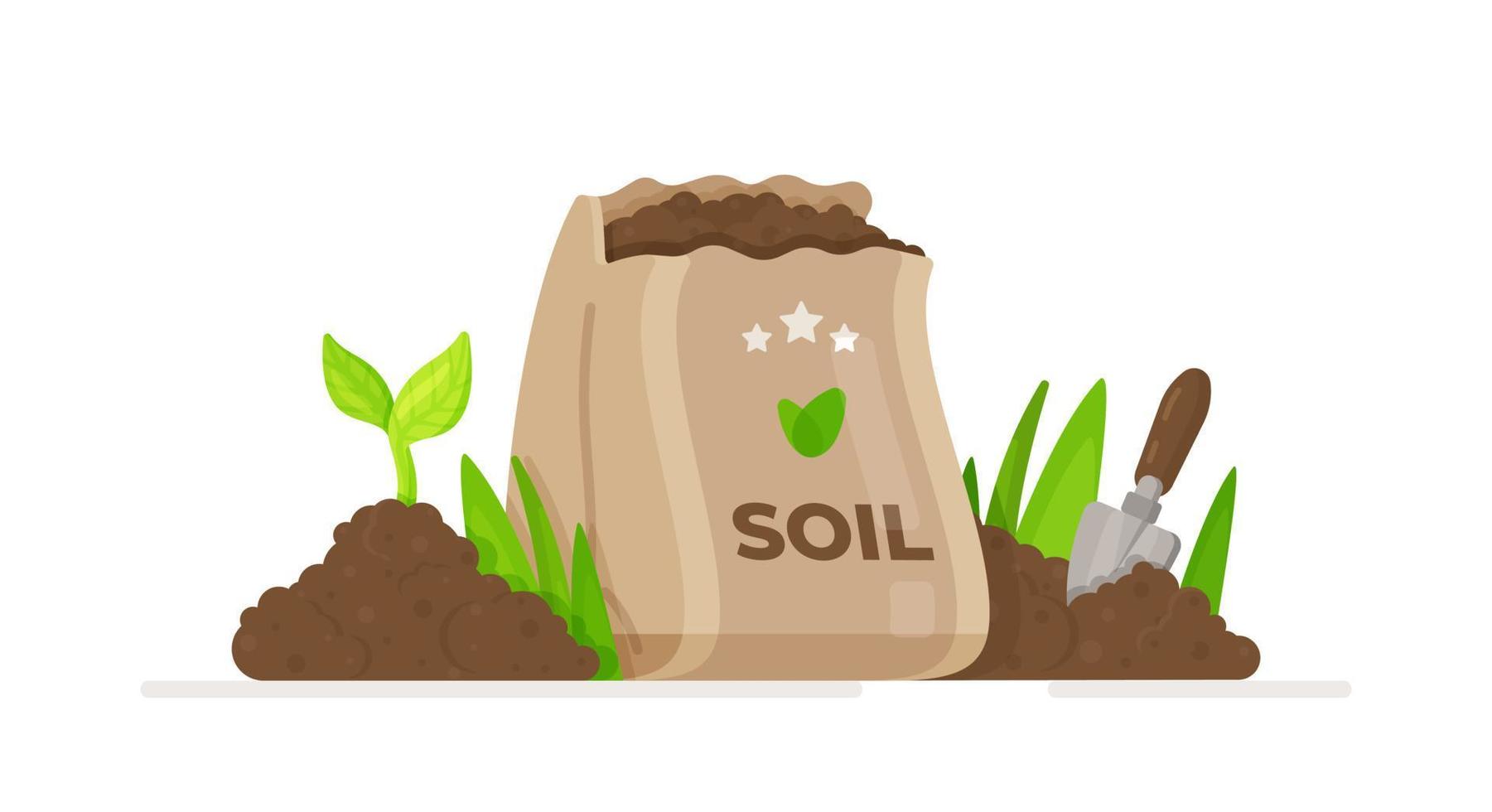 saco de terra. símbolo de desenvolvimento, agricultura orgânica, produtos naturais. o conceito de reciclagem. vetor