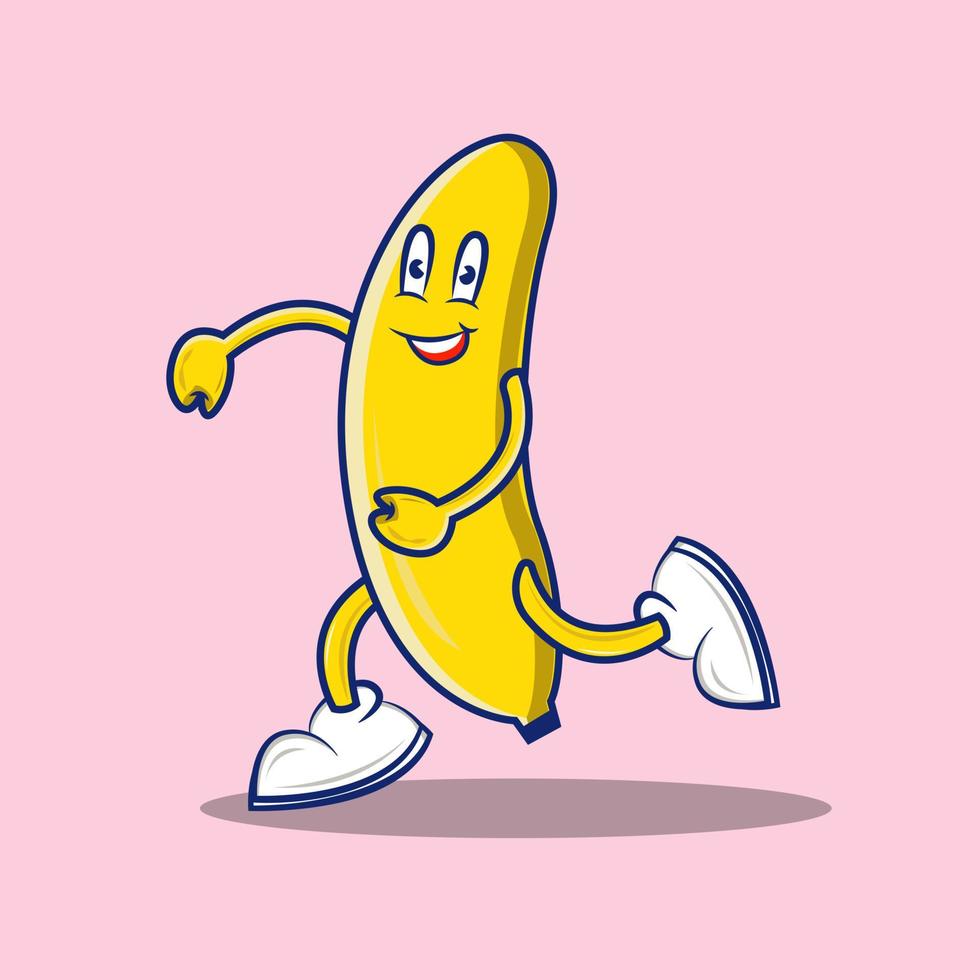 banana fofa correndo enquanto ri com seus sapatos fofos vetor