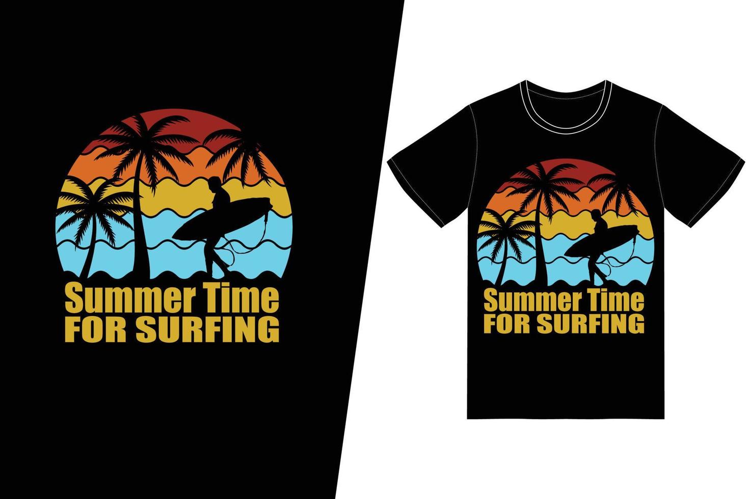 horário de verão para design de camiseta de surf. vetor de design de t-shirt de verão. para impressão de camisetas e outros usos.