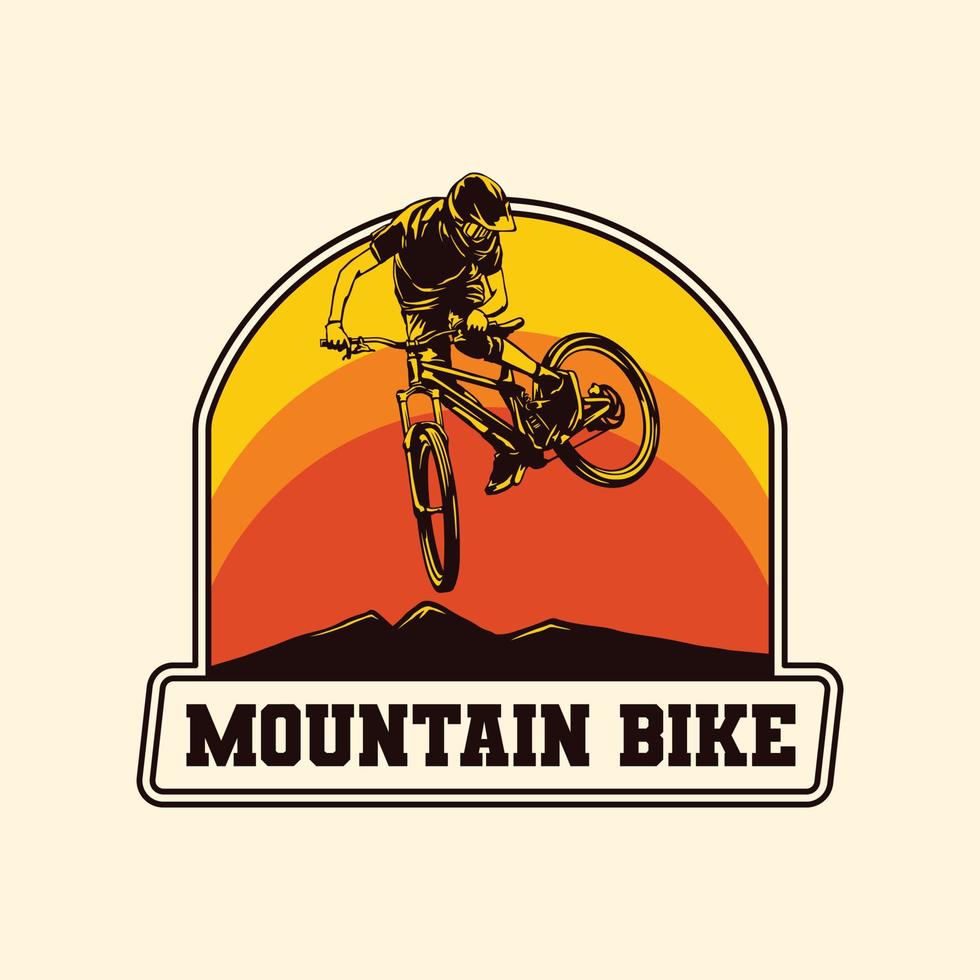 distintivo de rótulo de logotipo de bicicleta de montanha de aventura em declive desenhado à mão vetor